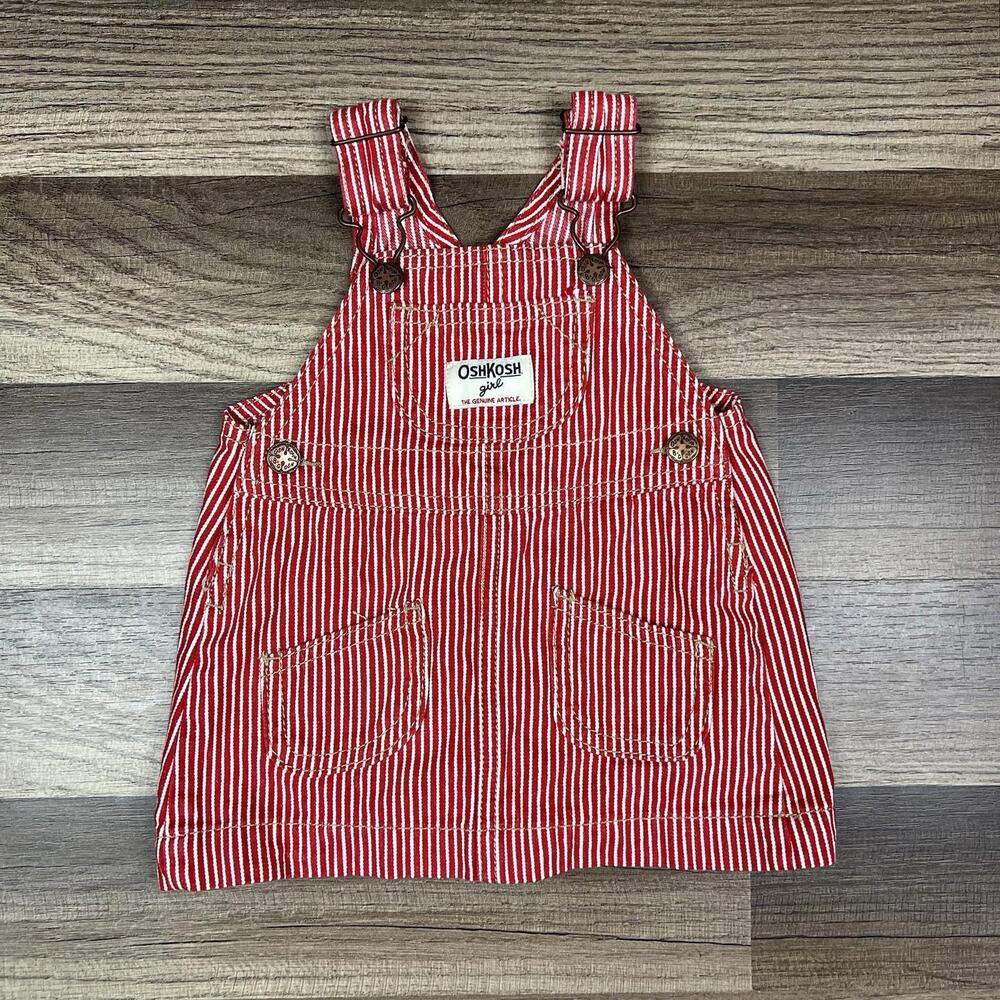 Oshkosh Girl Vestbak Overalls Dress Red Engineer Stripes Jumper Romper 6 Months